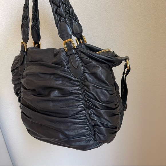 Bally Black Leather Ruched Handbag - Picture 7 of 16